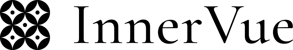 Logo of InnerVue featuring stylized graphic elements and the brand name in elegant typography.
